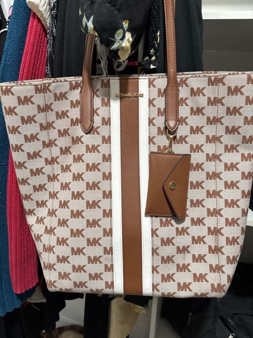 Michael Kors Eva Large Logo Stripe Tote Bag with Pouch